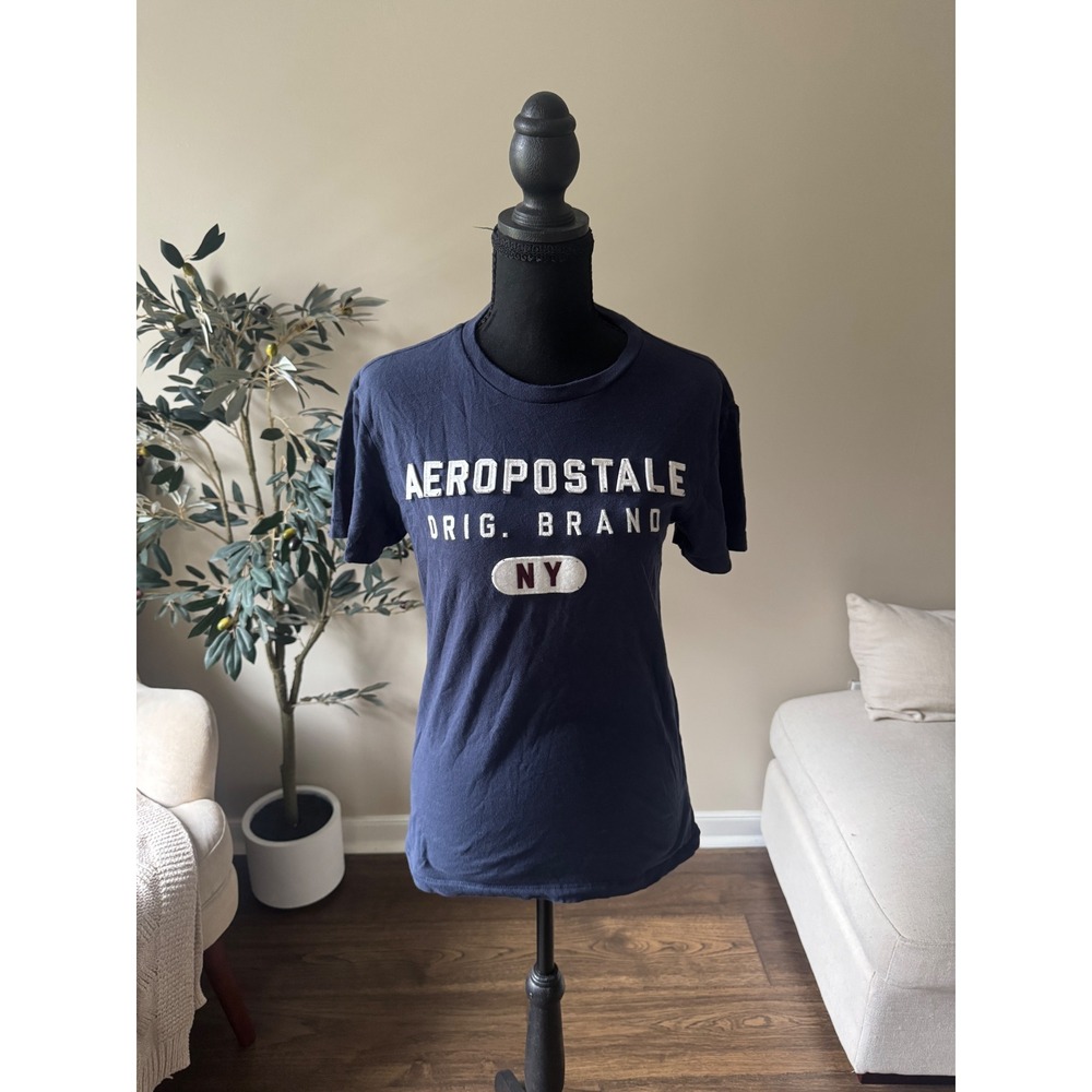 Aeropostale Orig Brand NY Graphic Tee Navy Blue Short Sleeve T-Shirt XS
